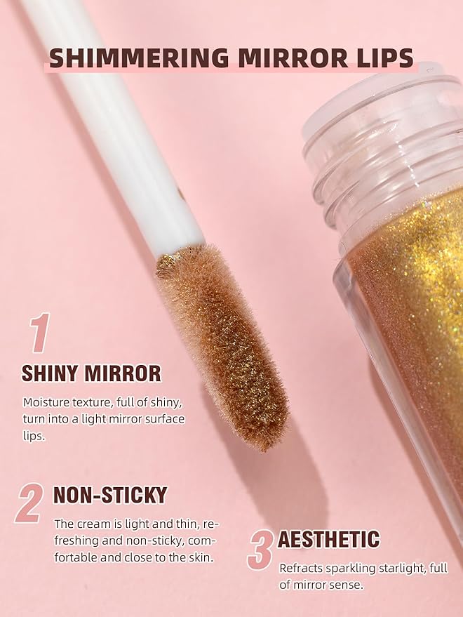 Gold Glossy Lip Gloss Coating Tint, High Pigmented Gold