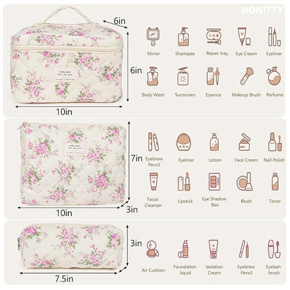 Makeup bag, quilted makeup bag,large