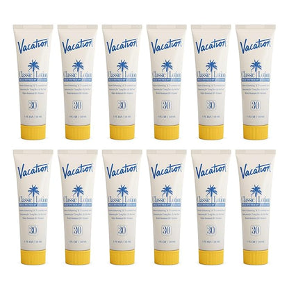 Vacation Mini Classic Lotion SPF 30, Water Resistant, Broad Spectrum Bulk Sunscreen, Travel Size, Bachelorette Party Favors, Beach Essential, 1 fl. oz. (Pack of 12)