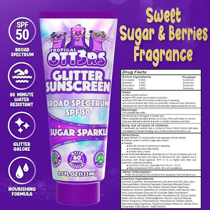Glitter Sunscreen SPF 50 Lotion 4.5oz - Sparkle Sunscreen - Shimmer Sunscreen - Colored Sunscreen for Kids & Women - UVA/UVB Sunshine Protection + 80 Min Water Resistant - (Scented) (USA Made)