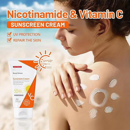 Vitamin C Sunscreen for Body and Face, Body Sunscreen SPF 50 Face Moisturiser with Niacinamide, Moisturizing Face Sunscreen Strong Protection, Sunscreen Body Lotion Water + Sweat Resistan