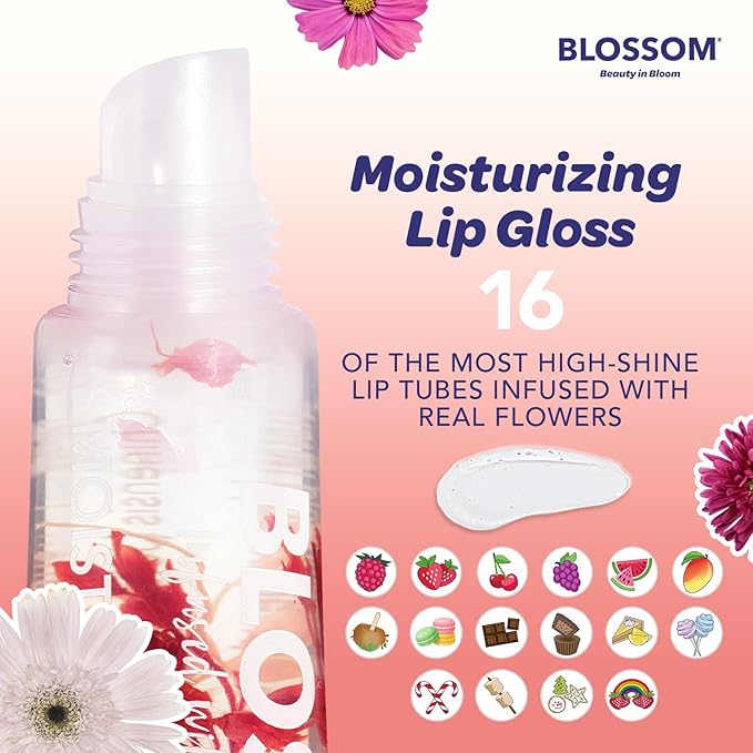 Blossom Scented Moisturizing Lip Gloss Tubes, Infused with Real Flowers, 0.3 fl. oz/9ml, Candy Cane