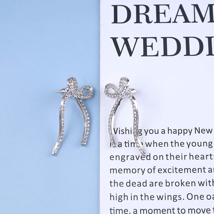 Vintage Crystal Bow Earrings Rhinestone Bow Drop Earrings