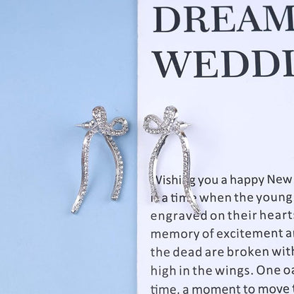 Vintage Crystal Bow Earrings Rhinestone Bow Drop Earrings