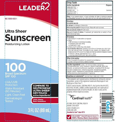 Leader Travel Sunscreen SPF 100+, Ultra Sheer Dry-Touch Water Resistant and Non-Greasy Lotion with Broad Spectrum SPF 100+, 3 Fl Oz (3)