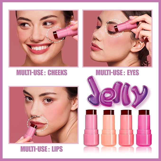 Milk Jelly Blush, Sheer Lip & Cheek Stain, Milk Cooling Water Jelly Tint, Buildable Watercolor Finish, Long Lasting Milk Jelly Blush Stick, Face Blushes, Lip Gloss for All Skin Tones, 03