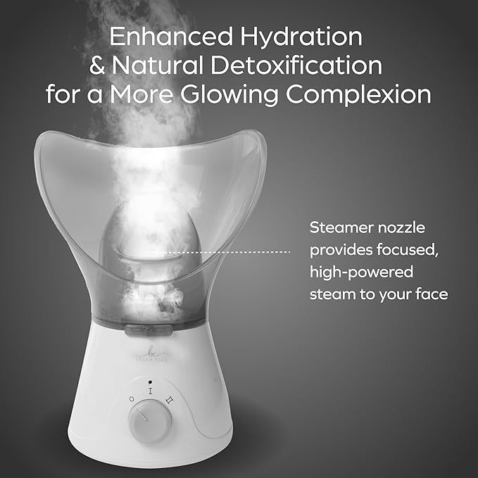 Bella Ciao Gentle Face Steamer for Facial Deep Cleaning, 11-PC | Facial Steamer for Proactive Acne Treatment Unclogs Pores & Treats Allergies | Facial Skin Care Products Includes Needles & Tweezers