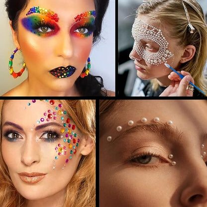 Flat Back Rhinestone+Half Round Pearl Kits Colorful Rhinestones+White+Beige