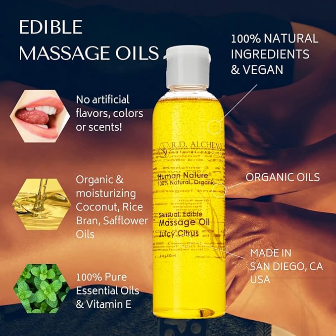 RD Alchemy - 100% Natural & Organic Edible Massage Oil with Organic Essential Oils. Minty Fresh Flavor: Mint Zip - Peppermint, Spearmint, and Lime!