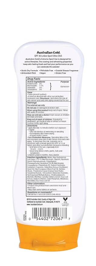 Australian Gold Extreme Sport Sunscreen Lotion SPF 30, 8 Ounce | Broad Spectrum | Sweat & Water Resistant | Non-Greasy | Oxybenzone Free | Cruelty Free