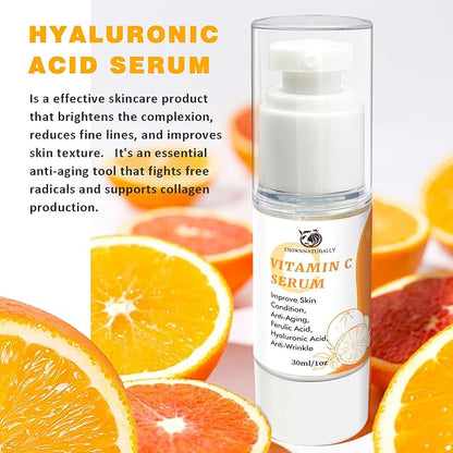 Skin Care Vitamin C Face Serum 1.05oz and Gua sha Facial Tool for Face with Hyaluronic Acid,Hydrolyzed Collagen and Aloe Leaf Extract, Anti-Aging Serum for Wrinkles & Dark Spot