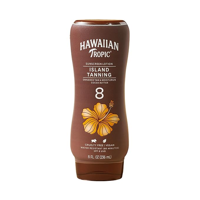 Hawaiian Tropic Island Tanning Lotion Sunscreen SPF 8, 8oz | Outdoor Tanning Lotion with SPF, SPF 8 Sunscreen, Oxybenzone Free Sunscreen, 8oz