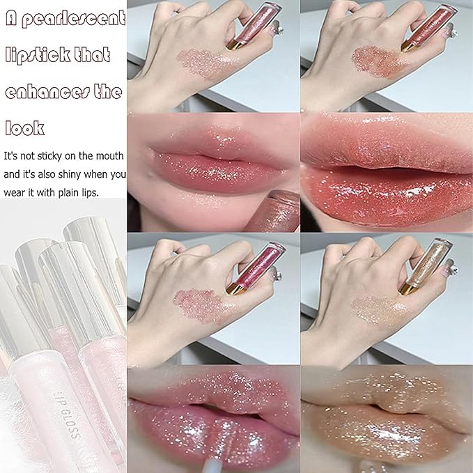 5 Colors Shimmery Glitter Lip Gloss Liquid Lipstick Set, Plumping Hydrating Lip Glow Oil, High Shine Sparkling Color Lipstick Makeup