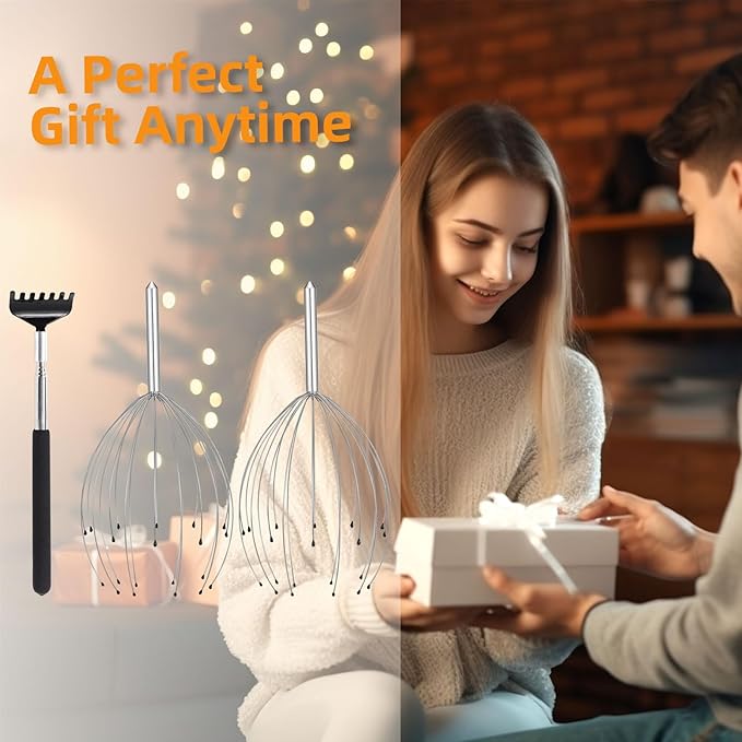 YEZY Head Massager 20 Fingers Head Scratcher Scalp Massager, Back Scratcher, Stocking Stuffers for Scalp Massage Back Massage 2 Pack (Silvery)
