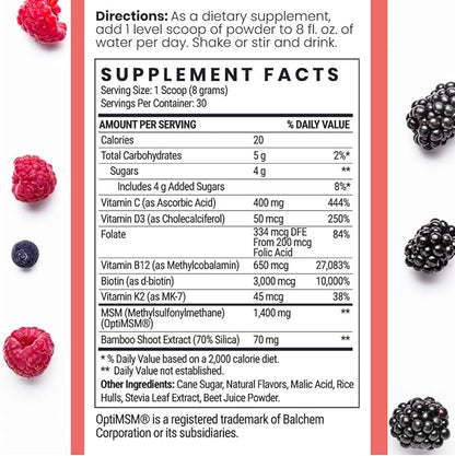 Qhemet Biologics MSM + Biotin Hair Nutrient Blend - Hair Vitamins Powder to Support Lush Volume - Bamboo Silica & Vitamins D3 + B12 for Hair Health - Jumpstart Your Rapid Hair Growth Journey (8.5 oz)