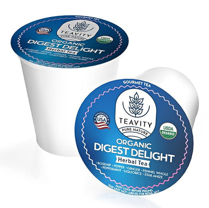 Organic Tea Pods with Ginger, Peppermint, Fennel, Licorice, & Rosehip Digest Delight by Teavity (36 Tea Pods)