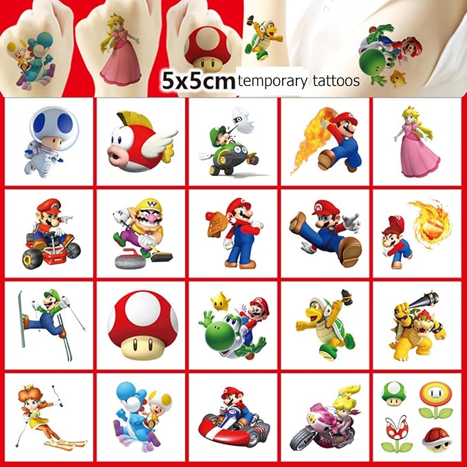 40 Sheets Mario Bros Temporary Tattoos Birthday Themed Rewards (green)