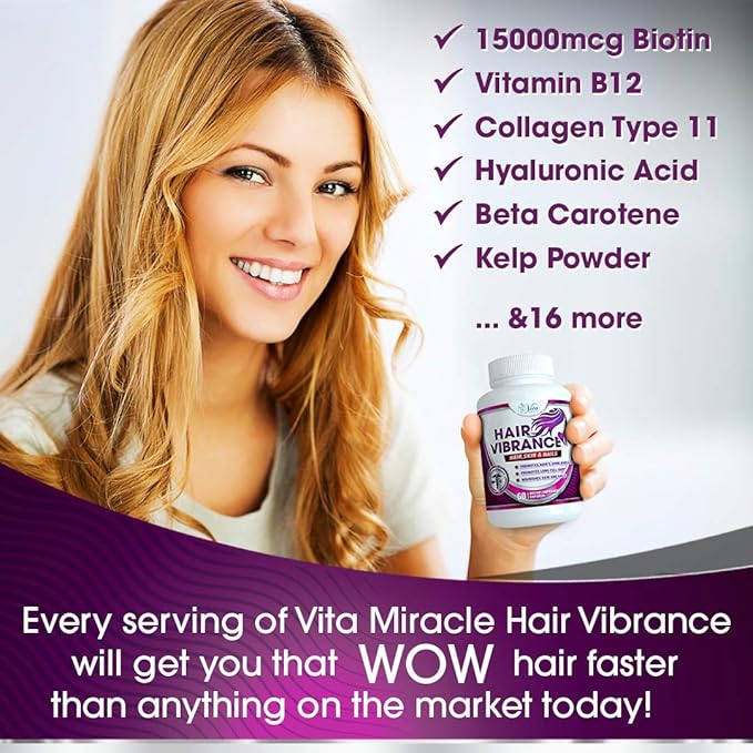 Hair Vibrance Hair Skin and Nails Vitamins - Doctor Formulated with 15000mcg Biotin for Hair Growth and 23 Hair Growth Vitamins for Longer Shiny Full Healthier Hair Skin Nails and Lashes (3 Pack)