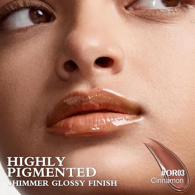 FOCALLURE Shimmer Lipstick,Moisturizing Plumping Lip Gloss,Shimmery Glossy Finish,Hydrating,Long Lasting,Non-Stick Cup Lip Makeup,High Shine for Plumper Looking Lips,Cinnamon