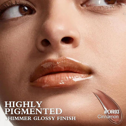 FOCALLURE Shimmer Lipstick,Moisturizing Plumping Lip Gloss,Shimmery Glossy Finish,Hydrating,Long Lasting,Non-Stick Cup Lip Makeup,High Shine for Plumper Looking Lips,Cinnamon