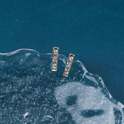 Geometric Crystal Bar Earrings Silver Cz