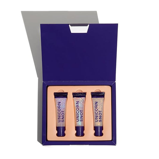 UNICORN SNOT Glitter Lip Gloss Kit - Long-Lasting Sparkly BIO Lip Shine - Vegan & Cruelty Free Non-Sticky Formula - Lip Gloss for Festivals and Rave Makeup - High-Shine Glitter Lip Gloss, Set of 3