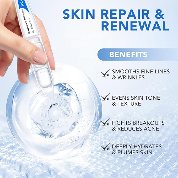 3% Hyaluronic Acid Serum for face, Hyaluronic Acid Tubes, Ultra-Hydrating Vials Serum Smoother Skin, Hyaluronic Acid Boosting Serum Single-Use Skincare 1.2ML*30