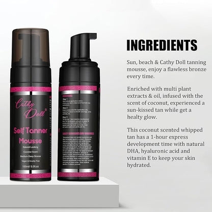 Cathy Doll Cruelty Free Sunless Tanning Mousse Natural Self Tanner Mousse Self Tanning Mousse For Fair Skin Body Face