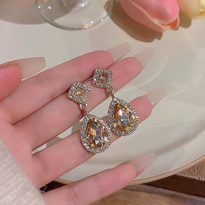 Vintage Crystal Teardrop Earrings Rhinestone Drop Earrings Sparkly