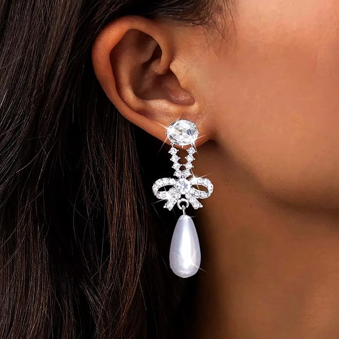 Vintage Teardrop Pearl Dangle Earrings Long
