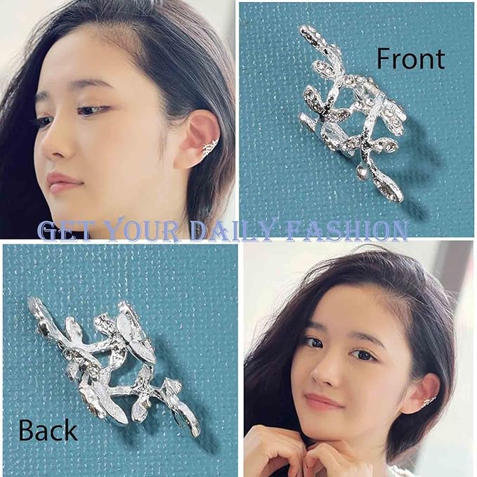 Boho Cz Leaf Ear Cuff Earrings Silver Ear