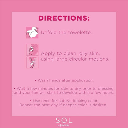 SOL by Jergens Full Body Self Tanner Towelettes, Streak-free Natural-Looking Sunless Tanning Wipes, 6 Count, Infused with Coconut Water and Vitamin E, Sun-inspired Color in 4 Hours