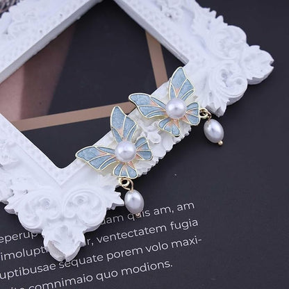 Boho Acrylic Butterfly Pearl Drop Earrings