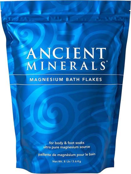 Ancient Minerals Magnesium Bath Flakes - Bathing Alternative to Epsom Salt - Soak in Natural Salts - High-Absorption Efficiency for Relaxation, Wellness & Muscle Relief - 8 lbs