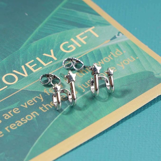 Star Spiral Hoop Earrings Silver Star