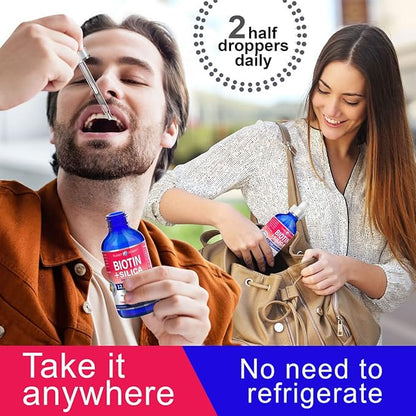 Vegan Liquid BIOTIN with Silica Pro-Collagen 12,500mcg. Supports Healthy Hair, Glowing Skin, Strong Nails. Boost Energy. For Men and Women–Concentrated Formula. Natural Cherry Flavor. 4oz