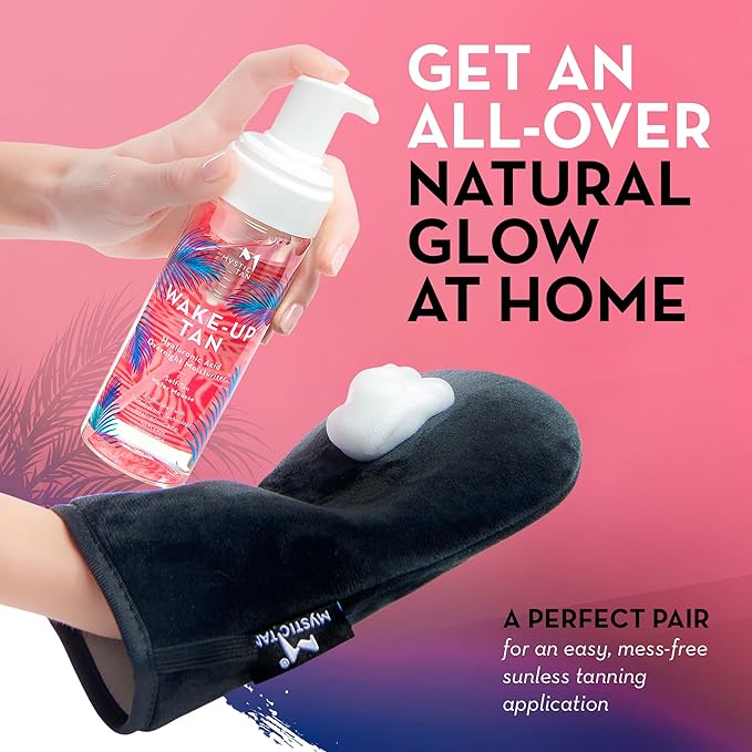 Mystic Tan Self Tanning Bundle: Wake-Up Tan Self Tanner Water Mousse 5.5 fl. oz. + Streak Free Tan Applicator Mitt - Hyaluronic Acid Overnight Moisturizer, Easy-to-Use, Works While You Sleep