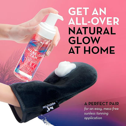 Mystic Tan Self Tanning Bundle: Wake-Up Tan Self Tanner Water Mousse 5.5 fl. oz. + Streak Free Tan Applicator Mitt - Hyaluronic Acid Overnight Moisturizer, Easy-to-Use, Works While You Sleep