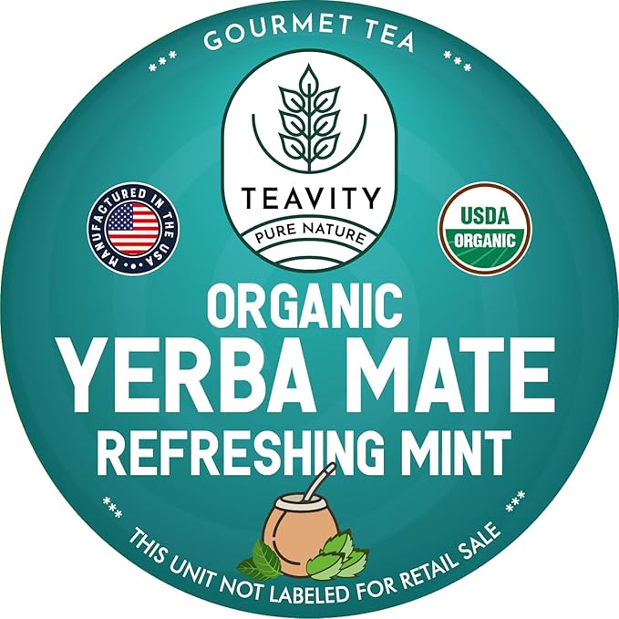 Organic Yerba Mate Refreshing Mint Tea Pods - Naturally Caffeinated Yerba Mate Tea Pod for Keurig Brewers by Teavity (36 Tea Pods)