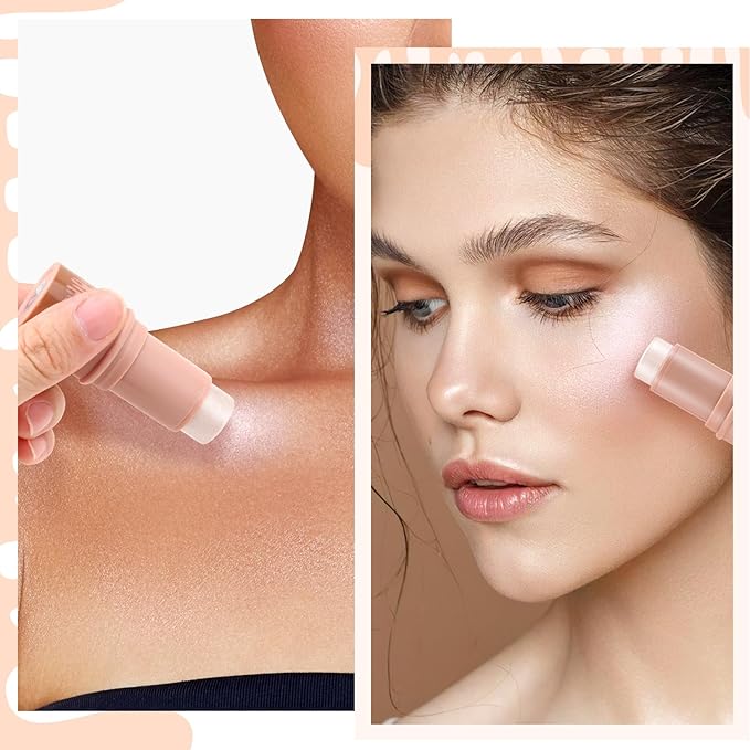 Cream Highlighter Stick, Shimmer Brightener Makeup Stick, Blendable for Women