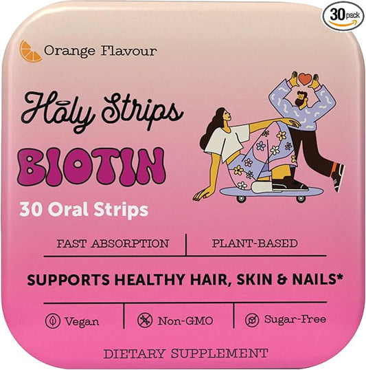 Biotin Oral Strips - Fast-Absorbing, Vegan, Non-GMO, Sugar-Free - Supports Healthy Hair, Skin, and Nails - Delicious Orange Flavor - 30 Count