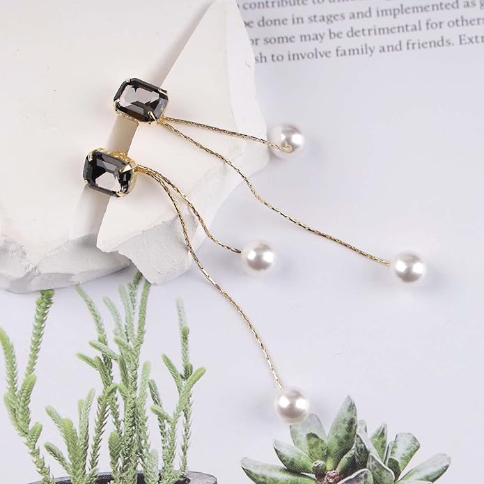 Vintage Black Crystal Pearl Drop Earrings