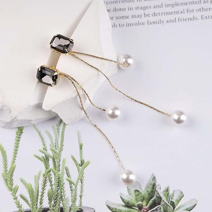 Vintage Black Crystal Pearl Drop Earrings
