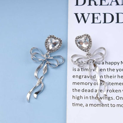 Vintage Crystal Bow Dangle Earrings Rhinestone