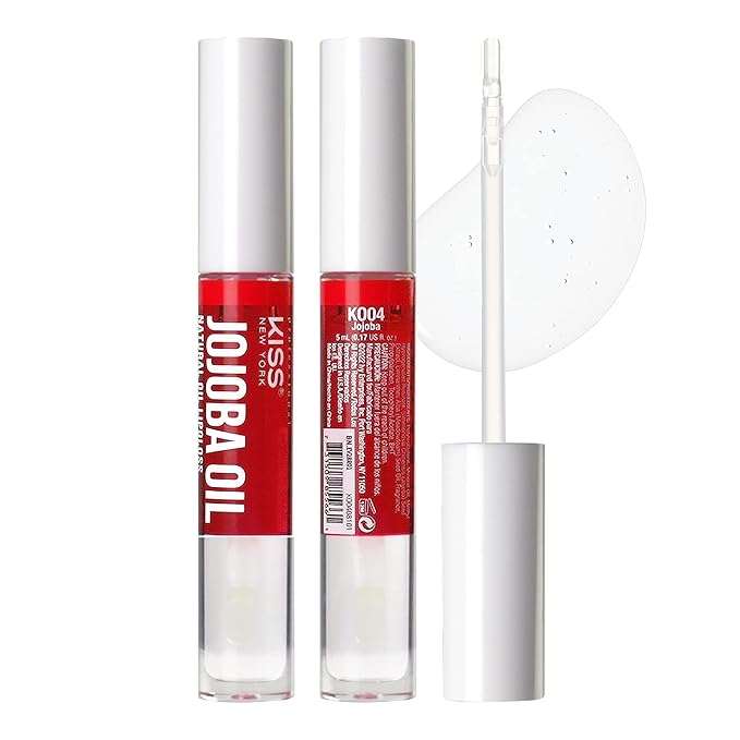 Kiss New York 3 PACK Lip Oil Gloss, Hydrating Non-Sticky Lip Oil, 100% Natural Oil Clear Lip Gloss, Lightweight Lip Moisturizer (Rosegold & Shea Butter & Jojoba)