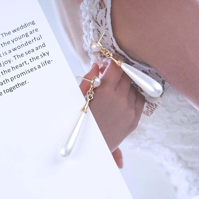 Boho Teardrop pearl Earrings Thin pearl