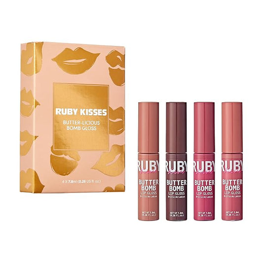 Ruby Kisses Lip Gloss Butter Bomb Gloss Non-Sticky Lip Gloss Vitamin E Natural Nude Lip Makeup - 7.8mL (0.26 US fl.oz) (Nude, Tantalize, Blushing, Sublime)