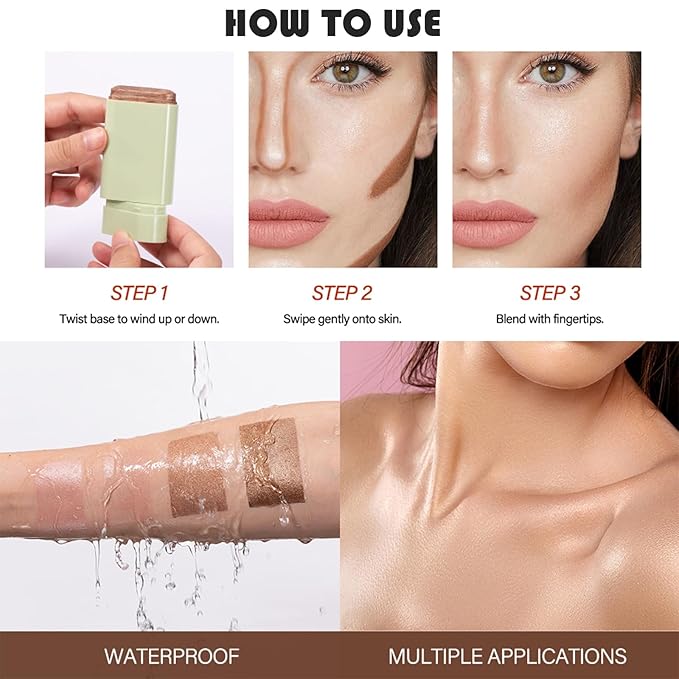 Cream Contour Stick, Face Cream Bronzer Makeup Stick Rich Glow)