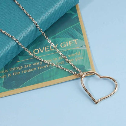 Boho Long Heart Necklace Open Heart