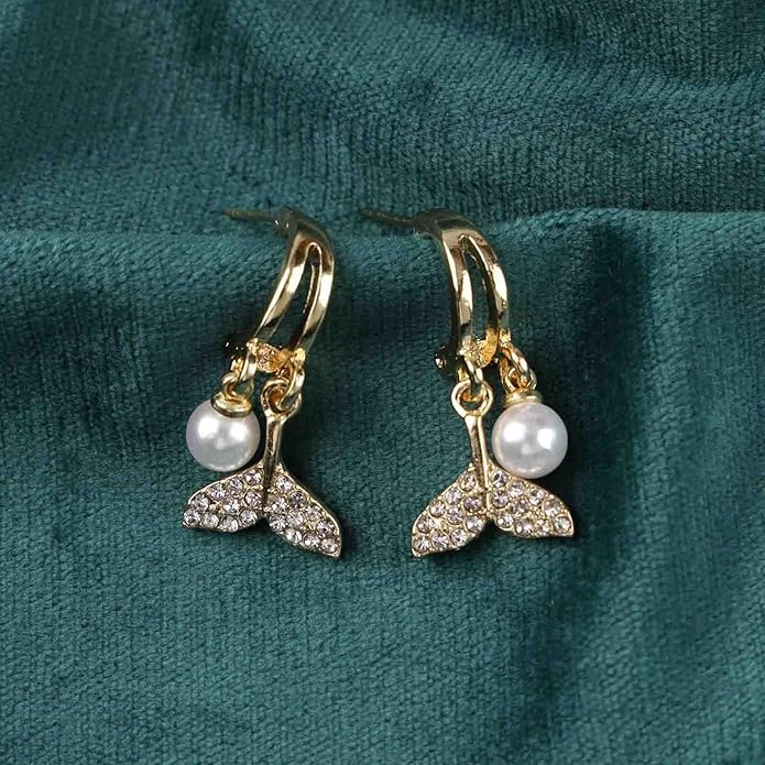 Boho Crystal Pearl Dangle Earrings Cz